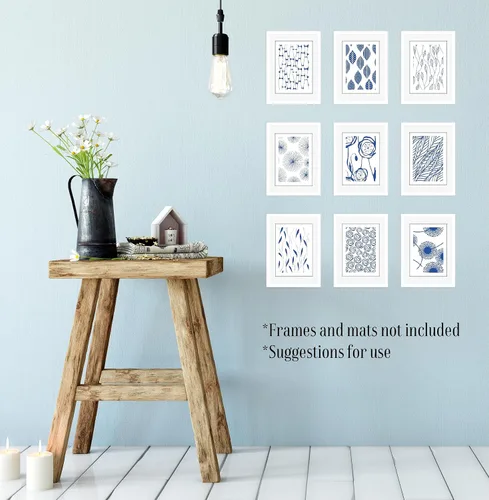 Vista 2 de Mid Century Modern Wall Art Prints - Botanical Abstract Pattern Wall Decor - Collage Set of 9 – 5x7 - Unframed (Blue)