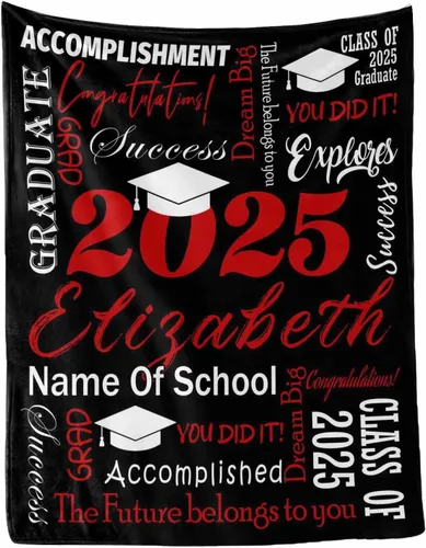 Vista 20 de MyPupSocks Manta personalizada de graduación 2025, clase de con nombre de la universidad, regalos personalizados, manta con texto para sobrina
