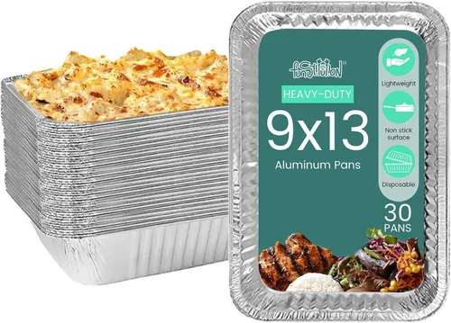Vista 9 de Sartenes de papel de aluminio de 9 x 13 pulgadas (paquete de 30) – Sartenes de aluminio desechables con alta conductividad térmica para asar a