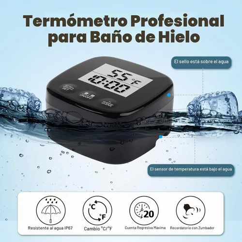 Vista 4 de Termómetro de baño de hielo - Medidor de temperatura de agua flotante con temporizador