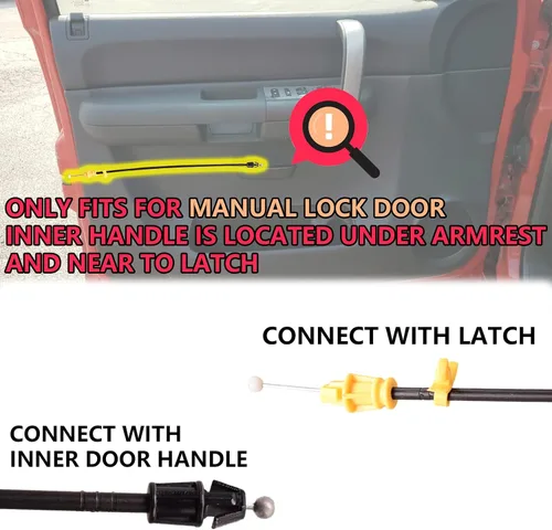 Vista 2 de Cable corto de pestillo de puerta de 16.5 pulgadas compatible con Chevrolet Silverado GMC Sierra 2007-2013 Cable de bloqueo manual de puerta