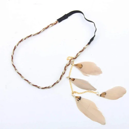 Vista 6 de Diadema de plumas hippie indio bohemio, bandas para el pelo con borlas, bohemias, para Halloween, para mujeres y niñas, corona para el pelo