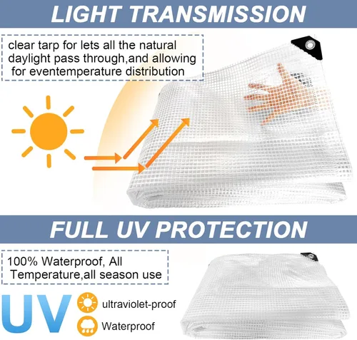 Vista 5 de STARPYNG - Lona transparente/blanca de 10 mil de 10 x 12 pies - Lona de malla transparente resistente - Lona impermeable, resistente a los rayos UV