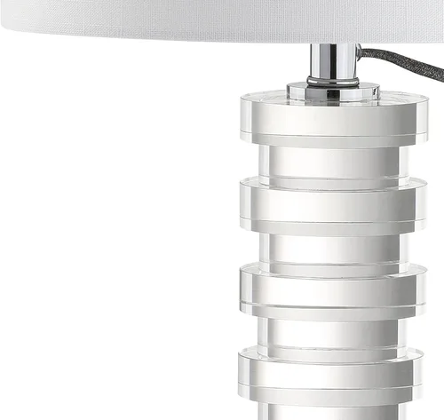 Vista 3 de JONATHAN Y Lámpara de mesa LED de columna geométrica escalonada de cristal transparente de 25 pulgadas, lámpara de noche moderna para sala de estar