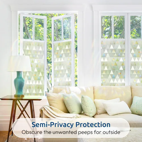 Vista 50 de rabbitgoo - Película de privacidad para ventanas con diseño de arco iris y vidrio manchado, patrón de diamante, calcomanía no adhesiva con tinte