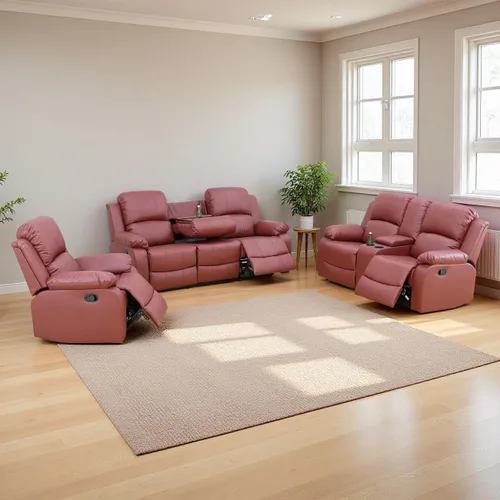 Vista 12 de Juego de sala de Estar reclinable de 3 piezas, juego de sofá reclinable Manual para conjunto de muebles de sala de Estar, con consola de Rojo