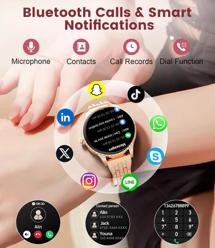 Vista 2 de Relojes inteligentes para mujeres con pantalla AMOLED de 1.32", llamadas por Bluetooth, 121 modos deportivos, monitor de frecuencia cardíaca
