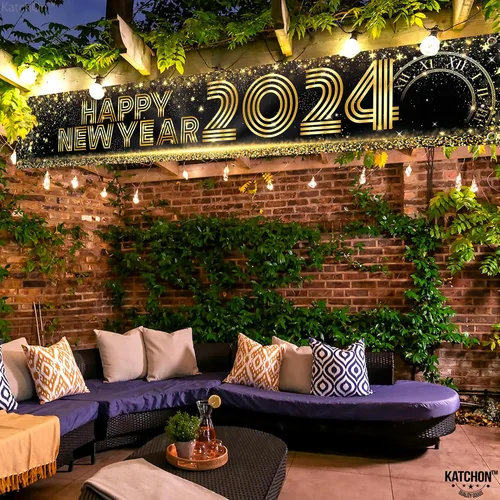 Vista 5 de KatchOn, Cartel de Feliz Año Nuevo 2024 – Grande 120 x 20 pulgadas Cartel de feliz año nuevo para patio Decoraciones de feliz año nuevo 2024