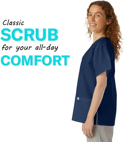 Vista 6 de Túnica frontal con cuello en V unisex para profesionales médicos, ropa de trabajo de hospital y laboratorio-218C