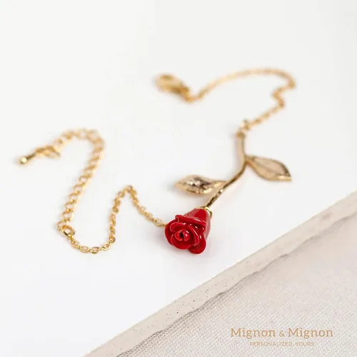 Vista 3 de MignonandMignon Pulsera rosa chapada en oro rosa para mujer, joyería de la belleza y la bestia - 3ERBR-RG