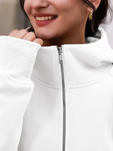Vista 96 de Trendy Queen Sudaderas con capucha y cremallera para mujer, chaquetas de vellón, talla extragrande, moda de otoño e invierno