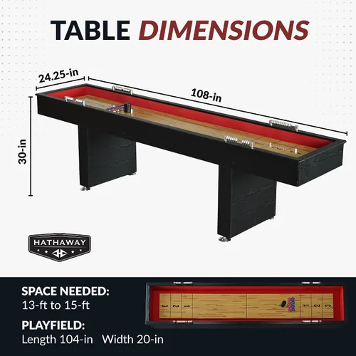Vista 3 de Hathaway Avenger Mesa de Shuffleboard de 9 Pies para Sala de Juegos Familiar – Campo de Juego con Recubrimiento de Polímero, Anotador y Gabinete