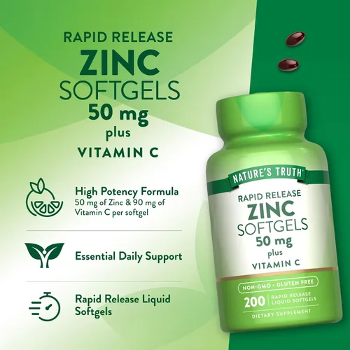 Vista 5 de Nature's Truth - Suplemento de zinc de 50 mg con vitamina C 200 cápsulas blandas líquidas Sin OMG y sin gluten