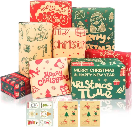 Vista 10 de MAMUNU - Papel de regalo de Navidad, 6 hojas de papel de regalo de lámina metálica negro y dorado, papel de regalo con diseño de copo de nieve