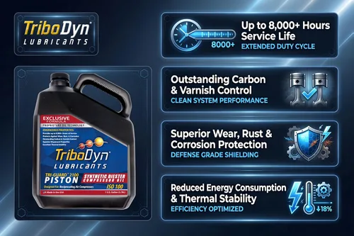 Vista 3 de Tri-Guard 2100 Aceite de compresor de aire sintético para compresores de pistón - 8,000 horas de vida, ISO 100 SAE 30 sin detergente (1 galón)