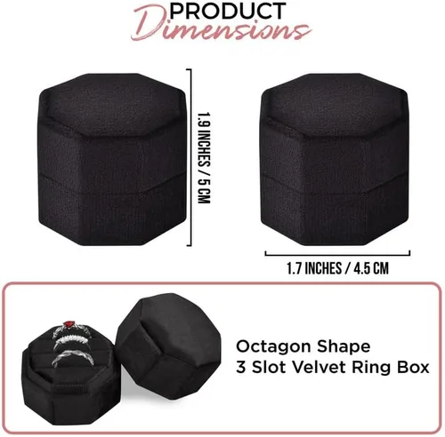 Vista 2 de Caja de terciopelo para anillos de alta calidad para ceremonia de boda con tapa desmontable, elegante y bonita caja para anillos de boda, 3 ranuras