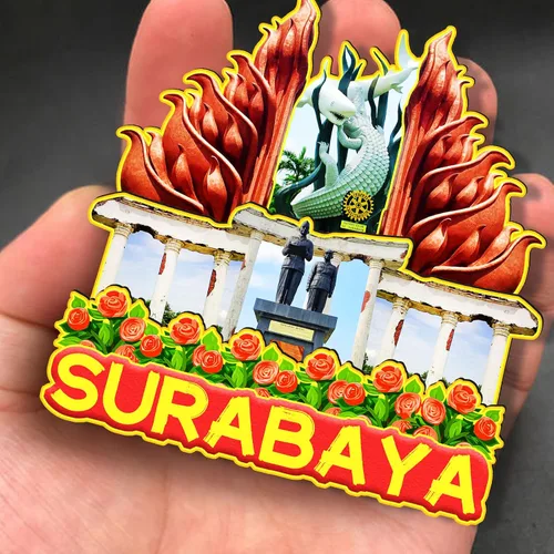 Vista 4 de Surabaya Indonesia - Imán de madera 3D para nevera, recuerdos coleccionables, decoración hecha a mano para manualidades