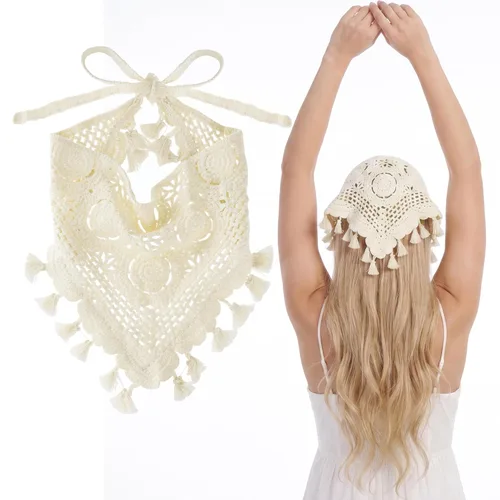 Vista 14 de hoyuwak Pañuelo para la cabeza de ganchillo, bandanas, diademas de corazón, bufanda, cubiertas para la cabeza, accesorios para el cabello rosa