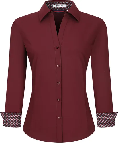 Vista 6 de Alex Vando - Blusa de botones para mujer, sin arrugas, manga larga, casual, para el trabajo