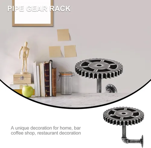 Vista 9 de Happyyami Estante de tubería Steampunk para tubería industrial, estante flotante de pared retro Steampunk, estante de engranaje rústico de hierro