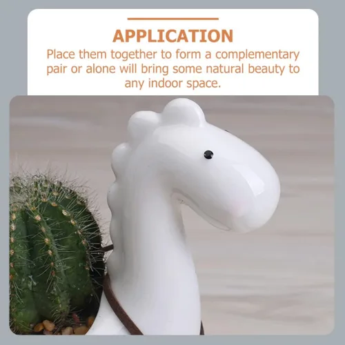 Vista 2 de Cabilock Maceta de cerámica de dinosaurio con bandeja de drenaje, adorable maceta para suculentas para decoración de escritorio de jardín