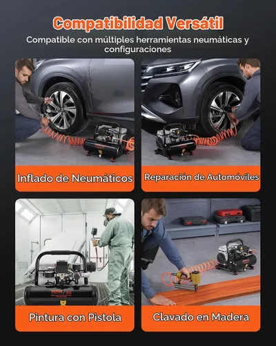 Vista 6 de VEVOR Compresor de aire, tanque de acero de 1 galón, compresor de aire libre de aceite de 1 HP 1.5 CFM a 90 PSI y presión máxima de 120 PSI