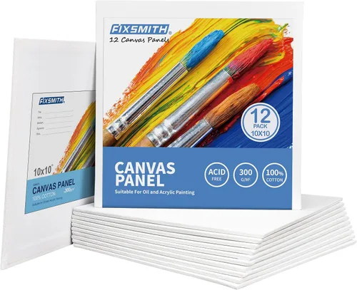 Vista 44 de FIXSMITH - Bastidores de lienzo para pintar 4x4 pulgadas, paquete súper económico de 24 mini lienzos, paneles de lienzo en blanco, 100% algodón