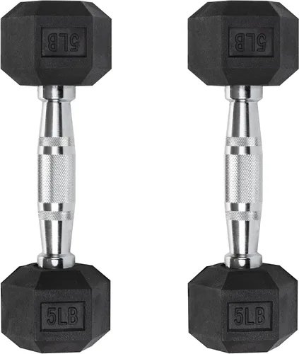 Vista 11 de Mancuernas hexagonales – Pesas recubiertas de PVC resistente, asas moleteadas cromadas – Entrenamiento, ejercicio, levantamiento