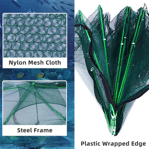 Vista 5 de 3 Pcs Foldable Fishing Net Accessories for Crab Crayfish Shrimp:Fishing Landing Net with Telescoping Pole Handle, Collapsible Crab Trap Hexagon and