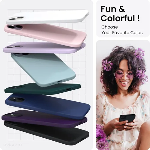 Vista 4 de ORNARTO Compatible con iPhone 14 Plus Funda 6.7, Silicona Líquida Delgada de 3 Capas Completamente Cubierta Funda de Teléfono de Goma de Gel Suave
