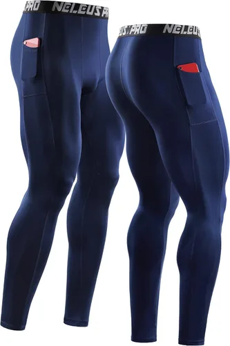 Vista 2 de NELEUS Pantalones de compresión Dry Fit para hombre con bolsillo para teléfono