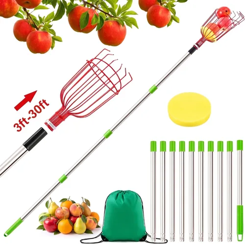 Vista 8 de Poste recogedor de frutas de 13 pies con canasta, herramienta Rojo