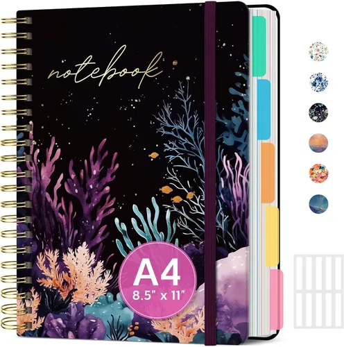 Vista 42 de Cuadernos grandes de espiral rayados para el trabajo con divisores y pestañas extraíbles, 8.5 x 11 pulgadas, bonito cuaderno de tapa dura de 5