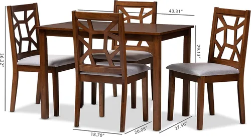 Vista 5 de Baxton Studio Abilene - Juego de comedor de 5 piezas con acabado de nogal y tapizado de tela gris