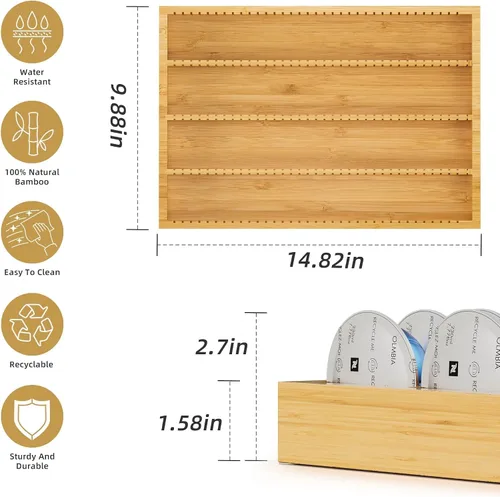 Vista 2 de MinBoo Soporte de Almacenamiento de Cápsulas de Café de Bambú Inserto de Cajón para Mostrador Compatible con Cápsulas Nespresso Vertuo Vertuoline