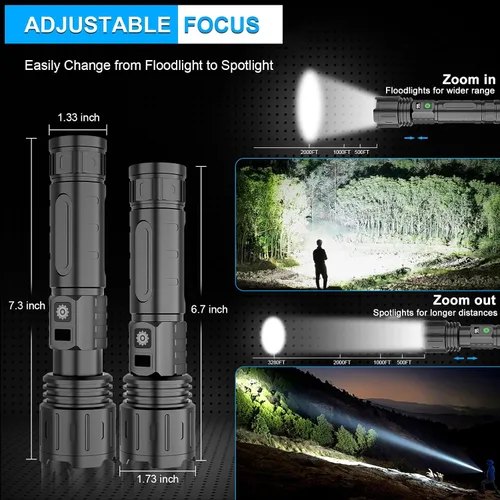 Vista 5 de Linternas LED recargables de alto lúmenes, linterna táctica recargable súper brillante de 1500 metros y alto lúmenes con 5 modos, impermeable