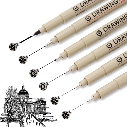 Vista 10 de Fineliner - Juego de 12 bolígrafos negros, bolígrafos de dibujo técnico para artistas, bolígrafos de caligrafía sin sangrado, pincel de tinta