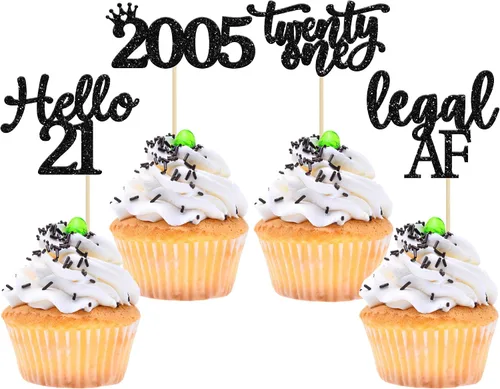 Vista 62 de Gyufise Paquete de 24 adornos negros para cupcakes de 10.º cumpleaños con purpurina negra 10 Ten Hello 10 Dights dobles desde 2015 para decoraciones