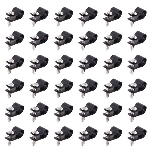 Vista 18 de Swpeet Paquete de 60 clips de cable tipo R de nailon negro de 1 pulgada, clips de sujeción de cable de montaje de tornillo de nailon con 60