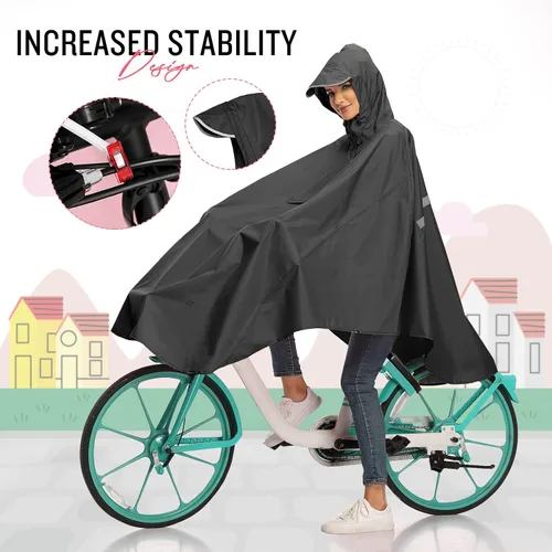 Vista 5 de SaphiRose Lightweight Cycling Jacket Rain Poncho Hooded Rain Coat Cape with Reflective Stripe for Bikes