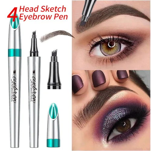 Vista 2 de Lápiz de cejas con microcabezal de 4 puntas, bolígrafo de microblading líquido para cejas, bolígrafo de cejas micro de 4 puntos de larga duración
