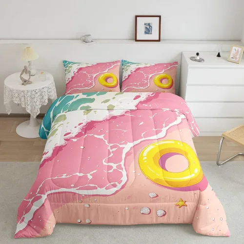 Vista 21 de Erosebridal Juego de edredón de ballena náutica, tamaño individual, juego de ropa de cama vintage azul con ondas oceánicas para niños y niñas