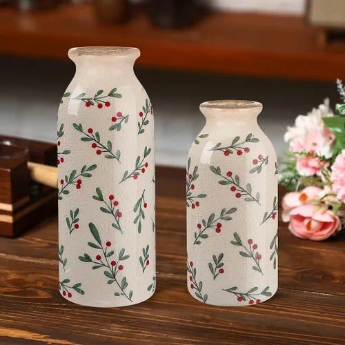 Vista 11 de 2 piezas de jarrones pequeños de cerámica, jarrones rústicos de granja, jarrones boho, decoración del hogar para tu cocina, dormitorio, oficina