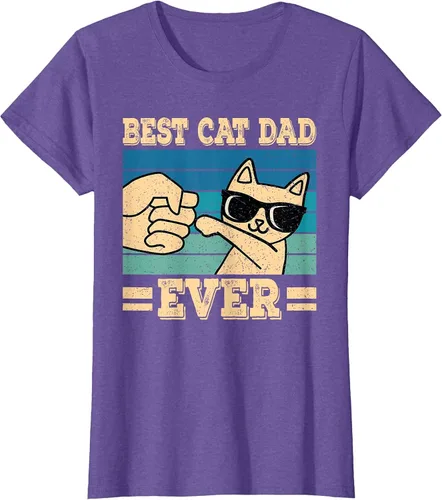 Vista 6 de Best Cat Dad Ever Vintage Funny Cat Lover Retro Men T-Shirt Asphalt Grey