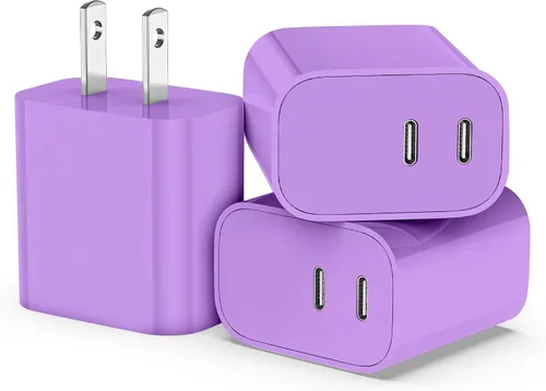 Vista 11 de Paquete de 3 bloques de cargador USB C, enchufe de pared rápido de 20 W de doble puerto (negro) Bloque USB C de carga rápida PD de 20 W