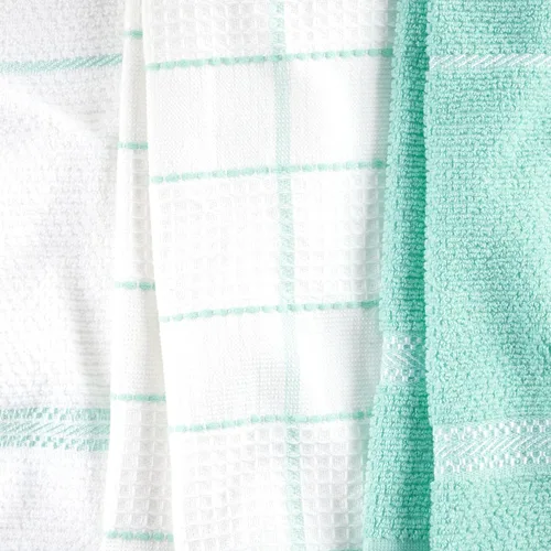 Vista 7 de Martha Stewart Modern Waffle - Juego de 6 toallas de cocina de punto gofre, color azul aguamarina, 16 x 28 pulgadas