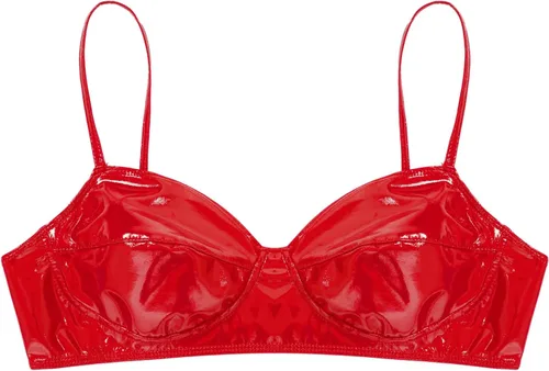 Vista 7 de Yartina Sujetador de piel de charol para mujer, con aspecto mojado, bralette inalámbrico, top corto, lencería para fiestas y clubes