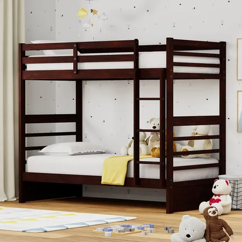 Vista 26 de Glenwillow Home Litera Plana de madera maciza individual sobre cama matrimonial, color espresso