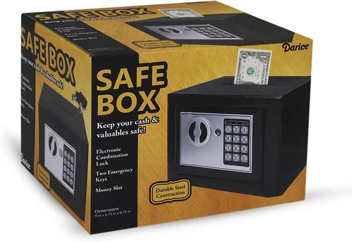 Vista 3 de Darice Caja fuerte para dinero, caja fuerte con cerradura electrónica de combinación y llave de emergencia, caja fuerte para efectivo con ranura