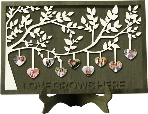 Vista 36 de Regalos para mamá, letrero de árbol familiar personalizado con nombres personalizados, placas de madera, decoración grabada con nombres familiares